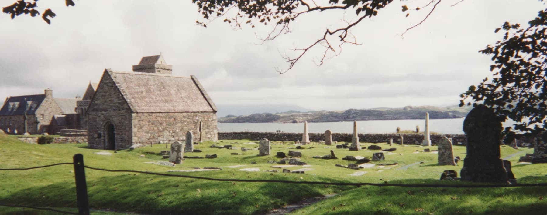 Iona Abbey seen across the island landscape