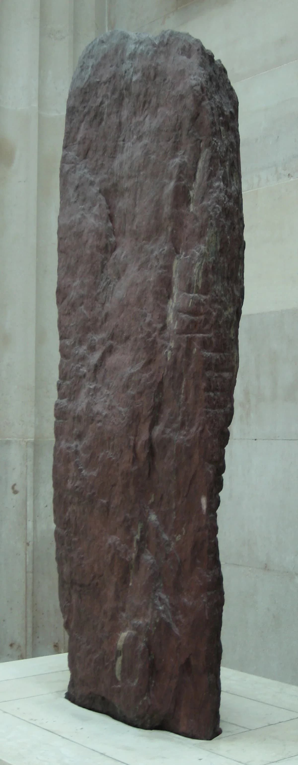 An Ogham-inscribed stone displayed at the British Museum